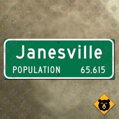 Janesville Wisconsin city limits highway road sign 2017 marker boundary 19x7