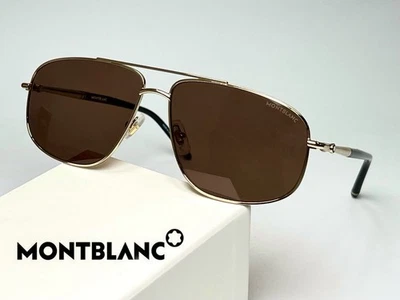 Montblanc MB0069S Gafas de sol Cuadradas suaves Metal Marco Dorado 60-145 Auténticas - Imagen 1 de 4