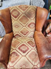 TETRAD EASTWOOD WINGBACK LEATHER AND FABRIC CHAIR, FIRESIDE, READING, WING BACK