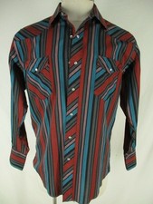 Wrangler Vtg Red Stripe Cowboy Cut Regular Fit Western Snap Shirt 16.5-33