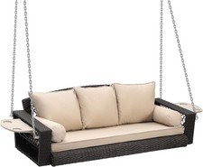3 Person Porch Swing Patio Wicker Hanging Porch Swing Chair Outdoor Rattan Swing