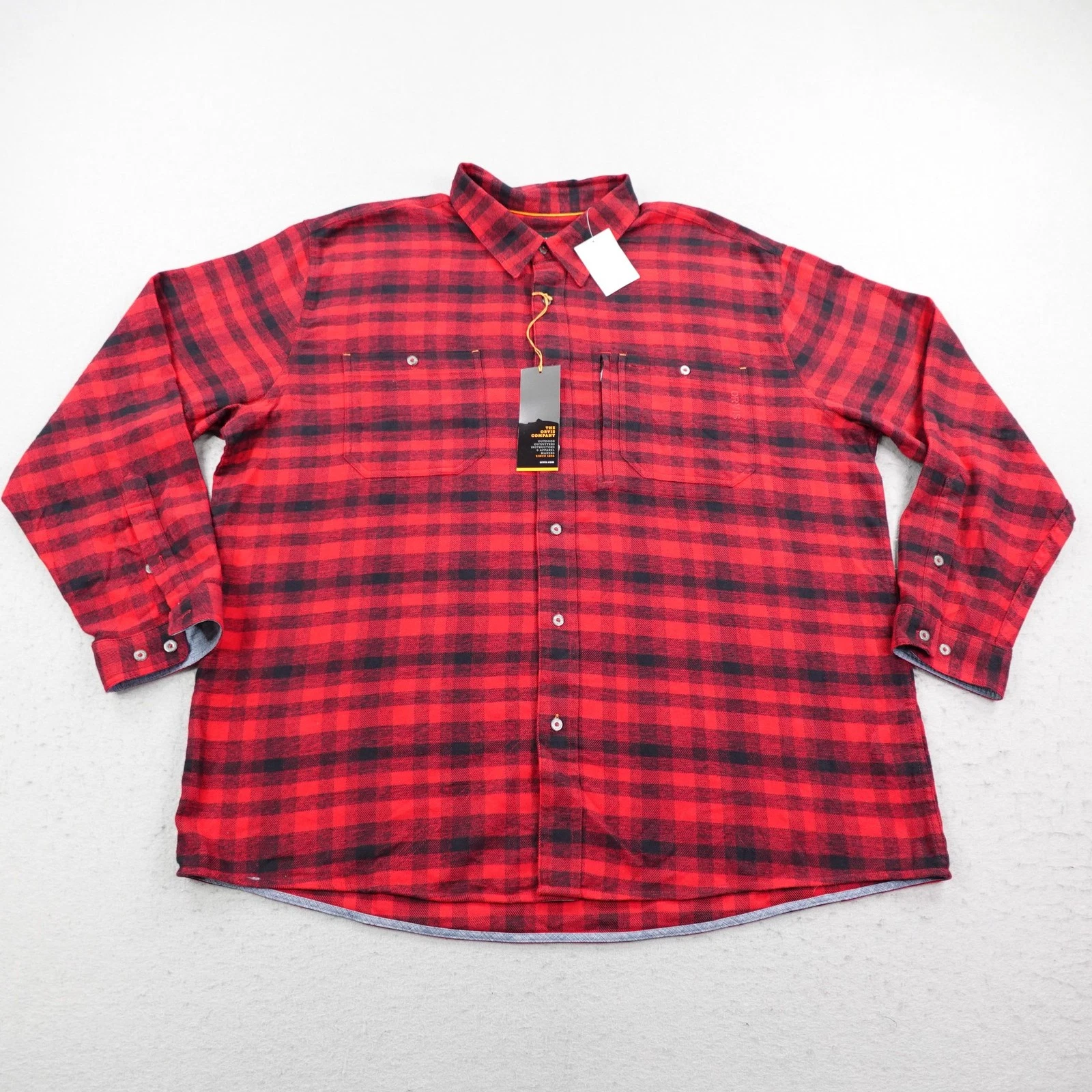 Orvis Shirt Mens 2XL Red Black Plaid Flannel Button Up Work Hiking Outdoors NEW