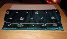 Ann Seton Emerald Satin Lingerie Hosiery Bag Original Box 3 Vintage Hanky's NICE