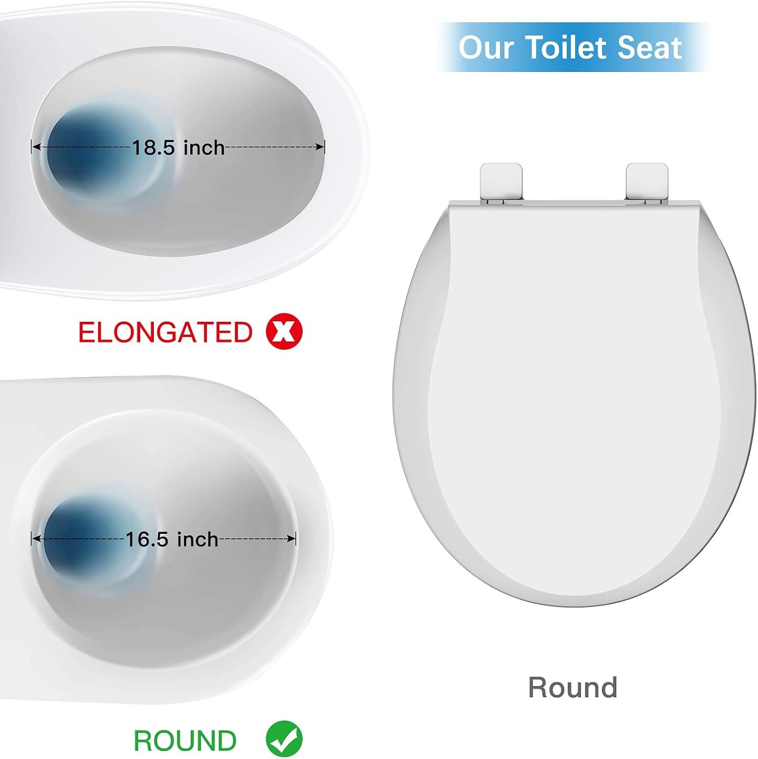 17/19 inch Universal Toilet Seat, Thickened PP Material, Sof