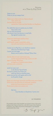 L B THOMPSON / VARIATION ON A THEME BY KING DAVID Signed Broadside 1st #170558
