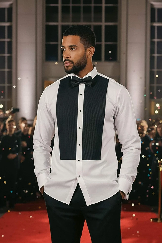 BARABAS Men's Tuxedo Wing Collar French Cuffs Long Sleeve Shirt 4txs02 - Image 3 of 4