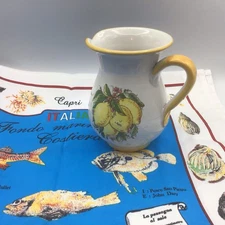 Souvenir Capri Water/Wine Jug With Lemons Design & a Kitchen Towel With Fish 