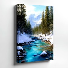 Wall Art Snowy Forest River Landscape Print Mountain Winter Nature Home Decor