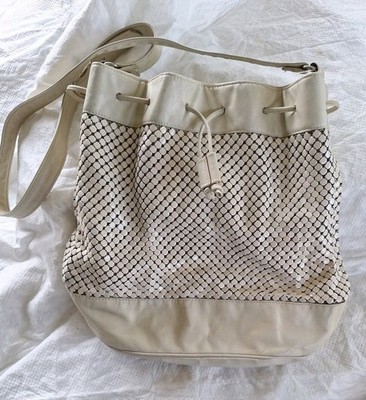 *VINTAGE 60's* Whiting & Davis White Mesh Drawstring Shoulder Bag
