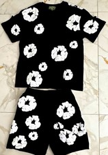 DENIM TEARS Men's 2pc Shorts Set Black/White Floral Size S Cotton