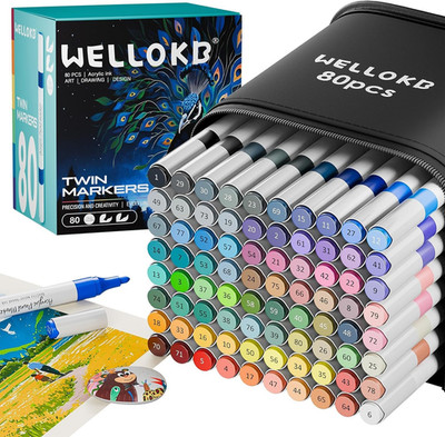 80 Colors Dual Tip Acrylic Paint Markers, Fabric Markers, Brush Tip Permanent 