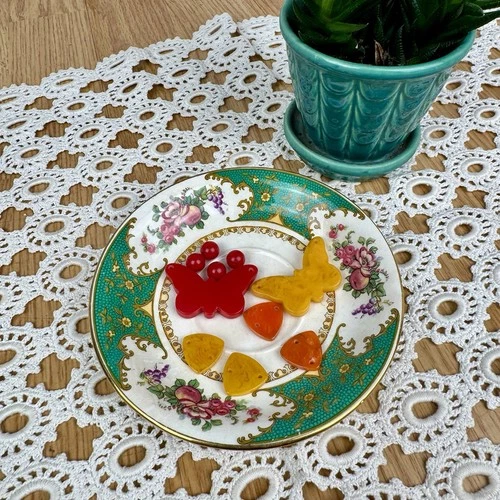 Vintage Bakelite Lot Butterfly Beads Drilled Red Yellow Marbled Jewelry Making