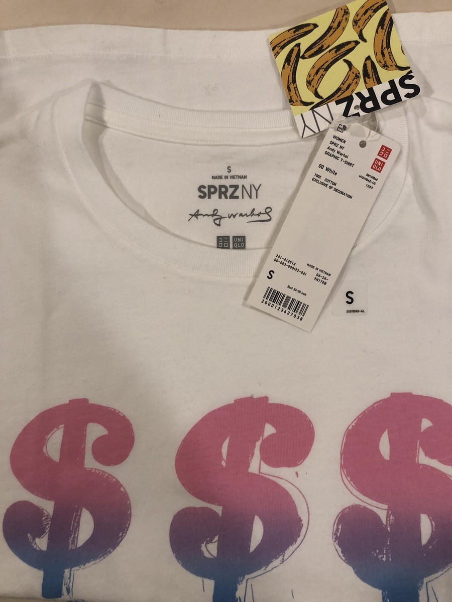 T-shirt Blanc Uniqlo X Andy Warhol - Collection Dollar Signs - Femme, Taille S, Neuf Avec étiquettes
