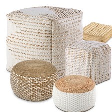 Sitzhocker Sitzpouf Jute Bodenkissen rund quadratisch Deko Hocker Fußhocker