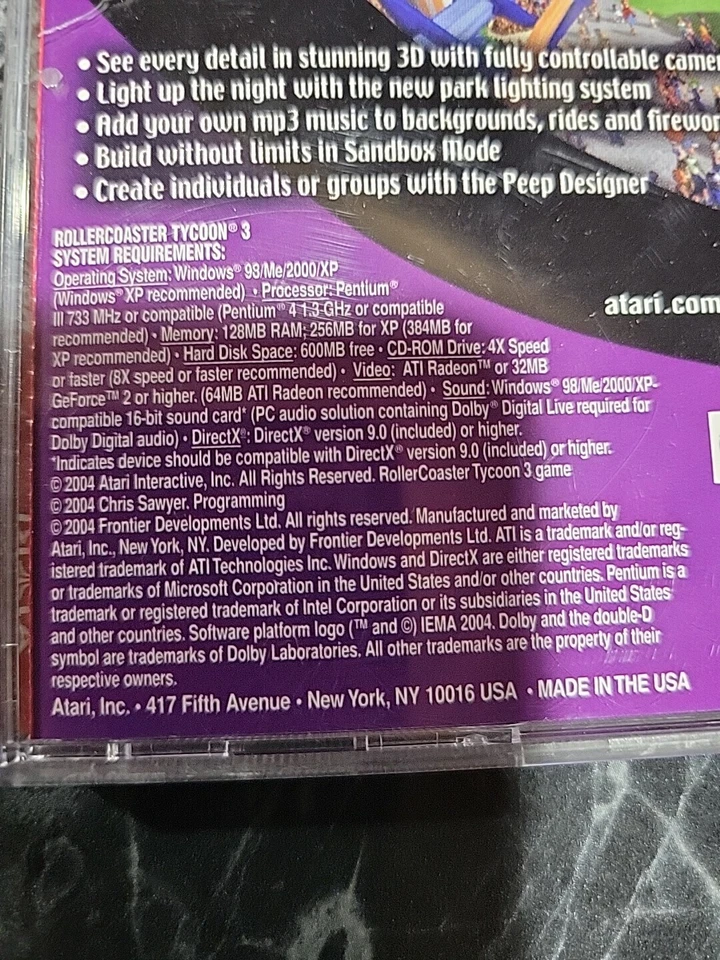 Roller Coaster Tycoon 3 PC CD-Rom Video Game Scholastic Atari - Image 3 of 3