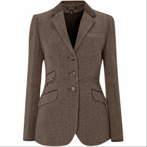 Herringbone Women's Jackets Coat Slim Fit Single Breasted Tweed Jacket Tailored - Picture 12 of 27