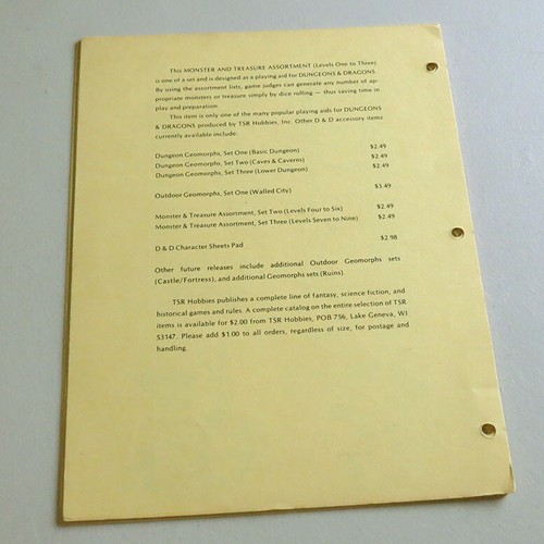 Dungeons & Dragons Monster & Treasure Assortment Set One Levels 1-3 1977 9011 - Picture 13 of 13