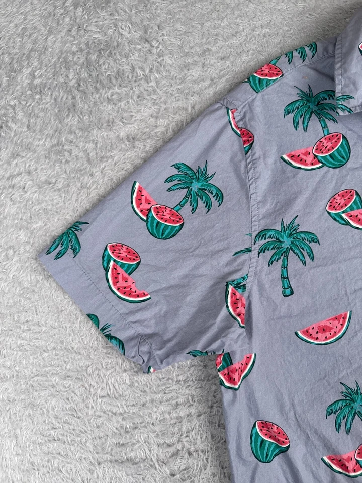 Matix Shirt Men Medium Blue Watermelon Palm Tree Cotton Blend Hawaiian Button Up - Image 3 of 4