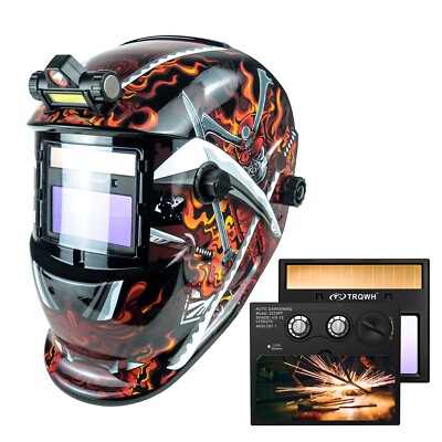 TRQWH Welding Hood with Light & Auto Darkening Lens, Top Clarity 1/1/1/2