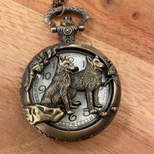NEW Vintage Wolf Pocket Watch Necklace