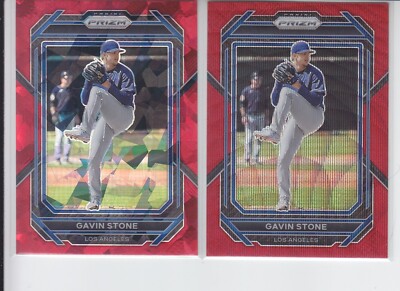 2 - 2023 Prizm GAVIN STONE Red Wave + Red Cracked Ice Dodgers #156