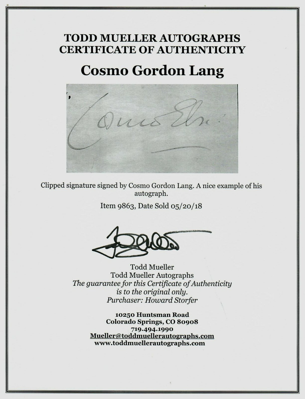 Archbishop Of Canterbury Cosmo Gordon Lang Clipped Signature Todd Mueller Coa Ebay