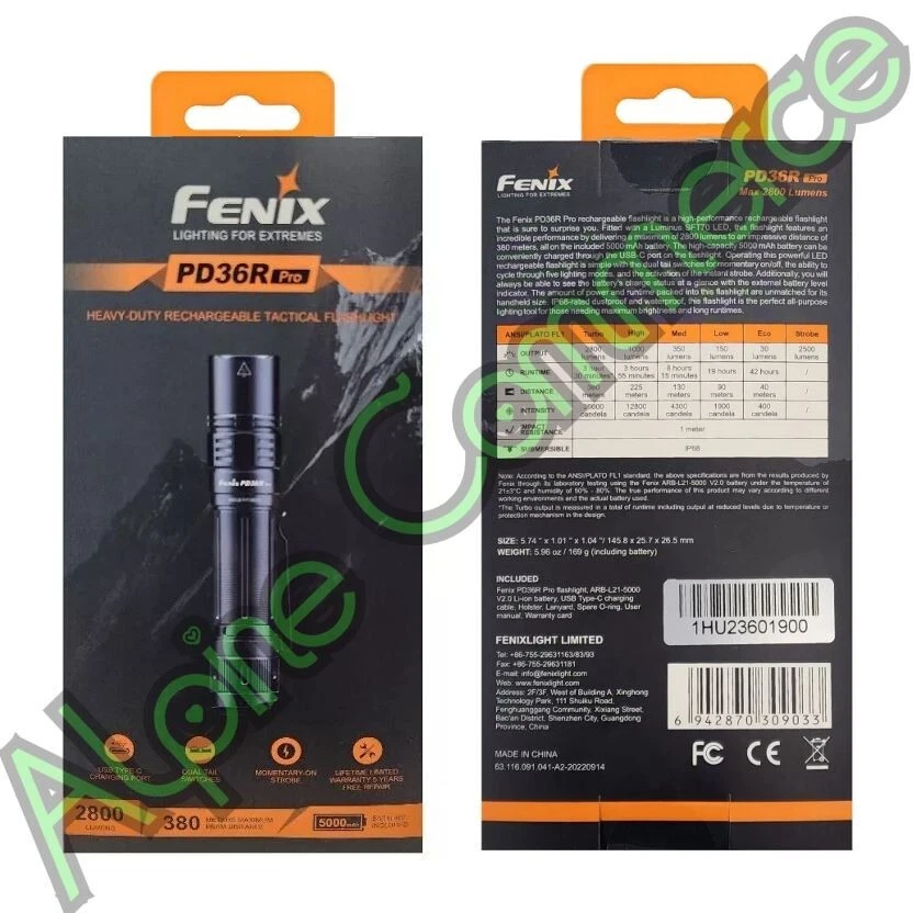 *1-Pack* Fenix PD36R Pro Rechargeable Flashlight 2800 Lumens Black PD36R - Image 2 of 2