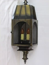 Vintage Brass Hanging Coach Lamp Swag Pendant Chain Candle Bulbs