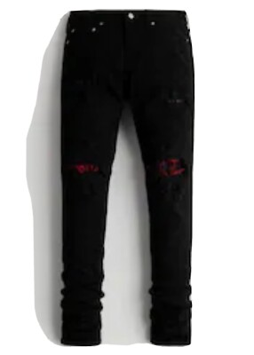 Ripped Black No Fade Repair Patch Stacked Skinny Jeans