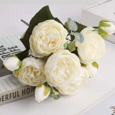 Artificial 9 Heads Silk Peony Flower Wedding Bouquet Home Party Outdoor Decor