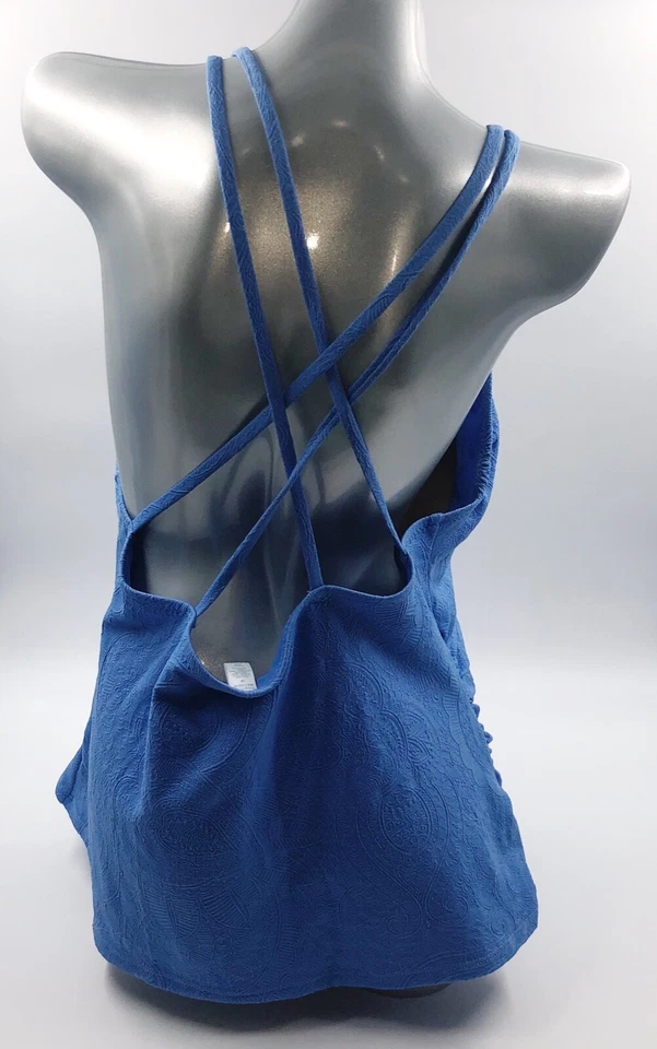 Tropical Escape Tankini Swimsuit Top Plus Size 20 Blue Textured Strappy Back NEW - Image 2 of 4