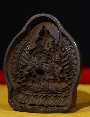 9,5 cm seltene alte tibetische Kupfer Buddhismus Tara Buddha Mutter Stempel Form - Bild 5 von 8