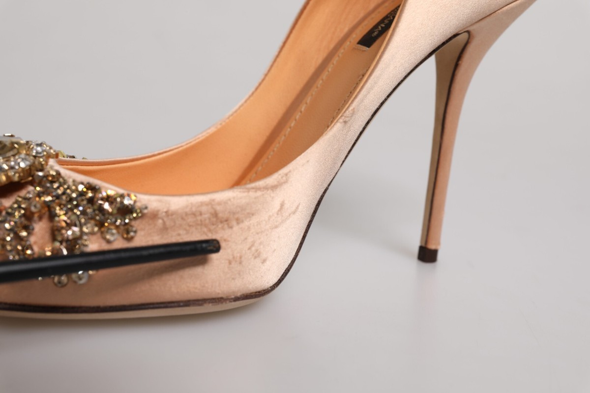 DOLCE & GABBANA Shoes Beige Satin Crystal High Heels Pumps