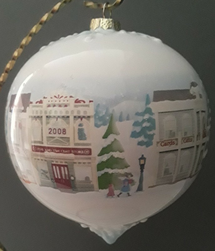 Hallmark Ceramic Glass Ball Christmas on Main Street Christmas Ornament 2008