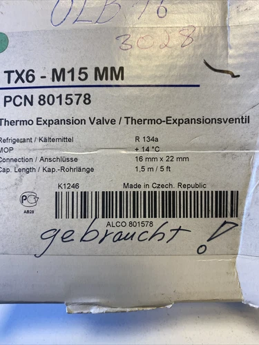 Alco Expansion Valve R134a TX6-M15 MOP+14C 16x22mm 801578