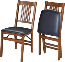 Stakmore True Mission Wooden Folding Chairs with Padded Seats, Set of 2 - No Ass