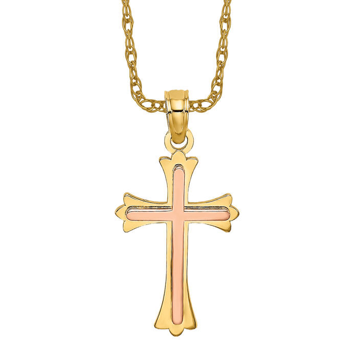 14K Solid Two Tone Gold Cross Necklace | eBay