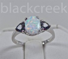 Oval Fire Opal Rainbow Heart Sterling Silver Promise Ring Choose Size