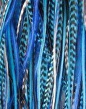 4-6 inch True Blue Grizzly 100 Real Hair 5 Feather Extensions bonded at the tip