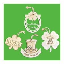 JennyGems St. Patrick's Day Wooden Ornament 4pc Unfinished Ornaments for Crafts