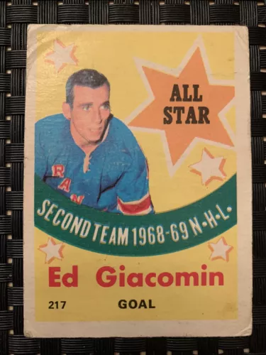 1969-70 O-Pee-Chee #217 Ed Giacomin 2nd All Star Hockey Card - Good (see pics)