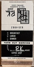 Par-Ker House Coffee Shop Denver CO Colorado Vintage Matchbook Cover
