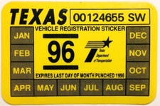  1996 Texas Windshield Renewal Sticker 4.95 Wfree Shipping New Unused