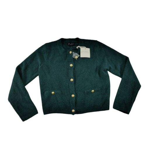 Marled Vintage-Style Forest Green Cardigan Gold Button Details Size L