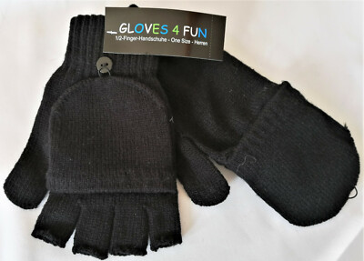 Strick-Handschuhe ohne Finger mit Klappe, elastisch, in Schwarz fr Herren  | eBay.de