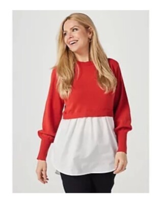 Everyday Jones By Madeline Jones Shirt Tail Knit Jumper Plus Size 3X Red White 