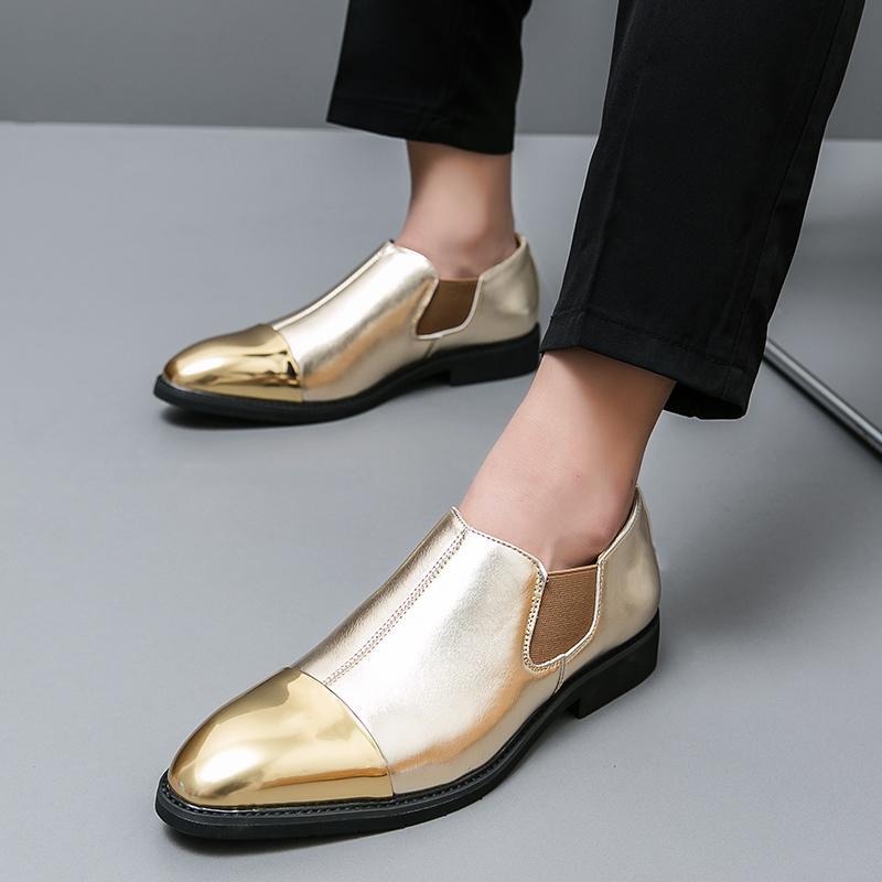gold dress shoes for wedding Men Fashion British Pointy Toe Business Slip On Oxfords 503