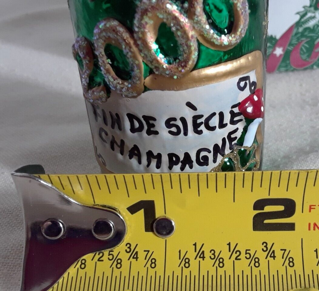 Merck Family’s Old World Christmas Ornament 2000 Champagne Bottle 5" Blown Glass