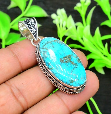 sterling silver turquoise pendant 大ぶり Blue Turquoise Gemstone Handmade 925 Sterling Silver Jewelry