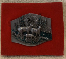 1989 Siskiyou Deer Family Pewter w/Enamel Belt Buckle - Made In USA Vintage Mint